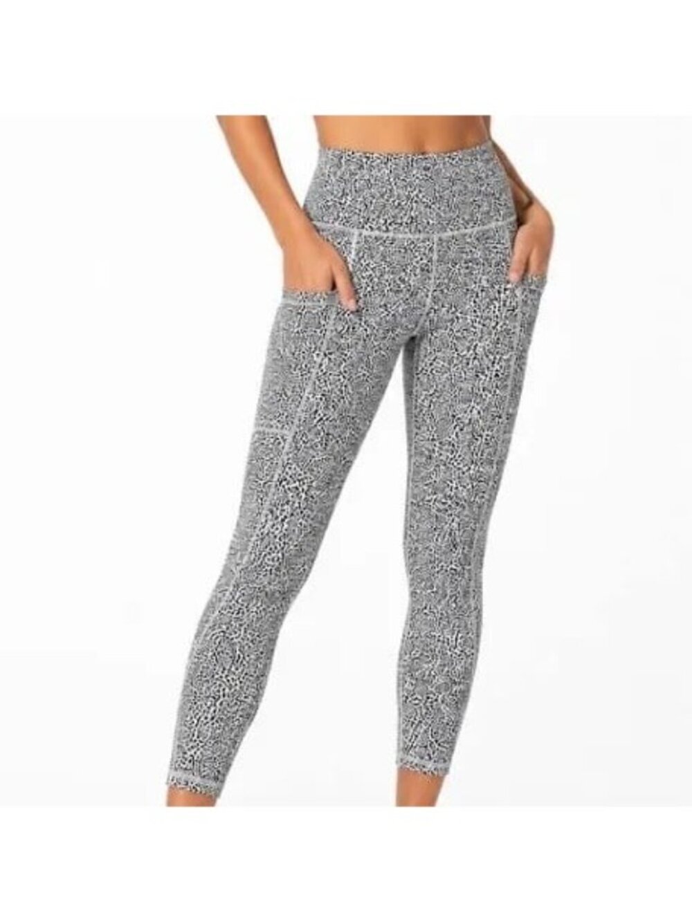 ATHLETA ULTIMATE STASH II Textured 7/8 Leggings Pockets Tailwind Black White XS